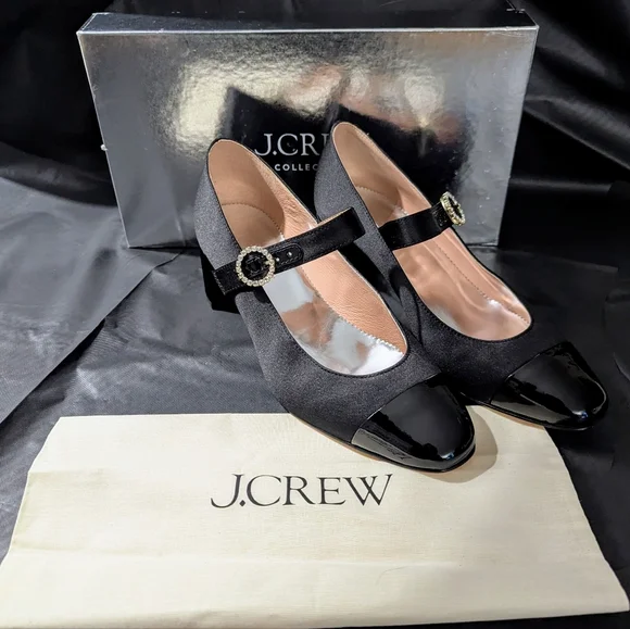 J. Crew Millie Mary Jane Heels in Satin and Leather Size 6 NWT - Picture 2 of 6
